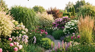 Кустарники, многолетние травы и цветы.